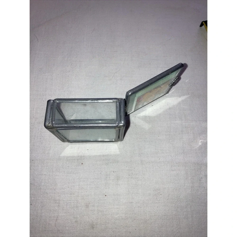 Vintage Square Jewelry/trinket Box Beveled Glass with‎ Pressed Flowers